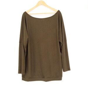 Qearal Sweater Womens XL Olive Green Stretch Ribbed Knit Drop Shoulder Pullover